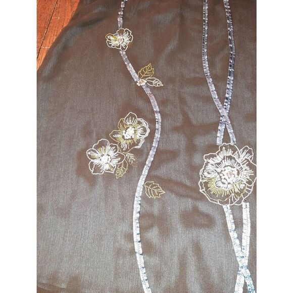 Medium Connection 18 Black Blue Ivory Sequin Beaded Floral Lined Midi Skirt - Picture 4 of 7